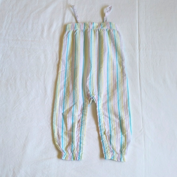 joe fresh pastel rainbow stripes seersucker jumpsuit 18-24 months baby girl - Picture 3 of 9